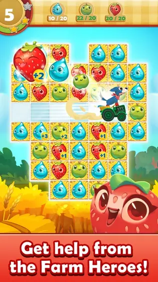 Farm Heroes Saga board after a large match